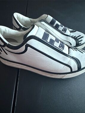 Fendi White and Black Slip-On Kids Sneakers